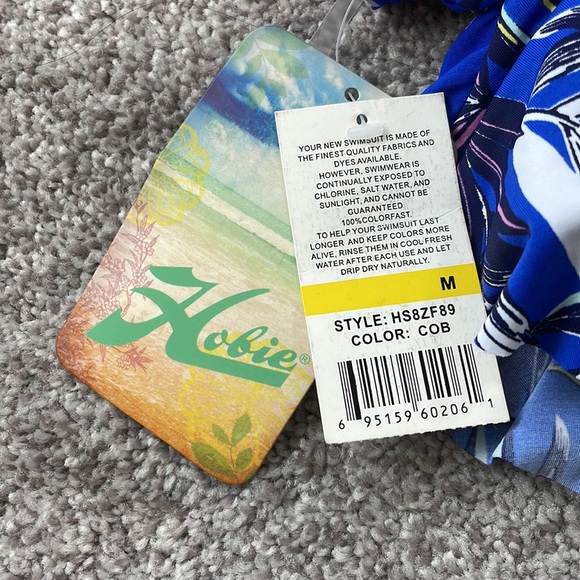 Hobie Swim off the shoulder Blue tropical print swim top bikini, size Medium - Picture 4 of 8